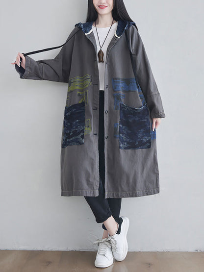 Autumn Artsy Colorblock Cotton Hooded Coat Ah1030