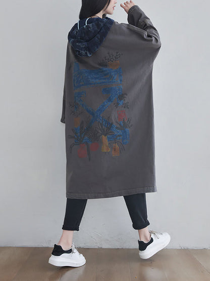 Autumn Artsy Colorblock Cotton Hooded Coat Ah1030