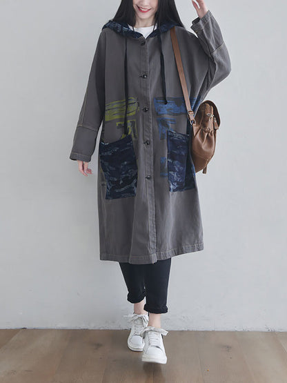 Autumn Artsy Colorblock Cotton Hooded Coat Ah1030