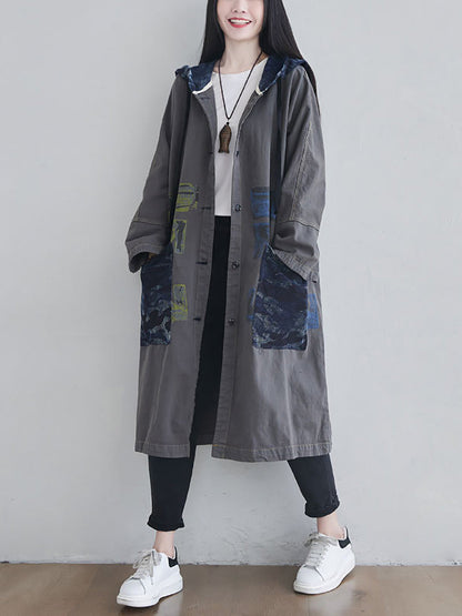 Autumn Artsy Colorblock Cotton Hooded Coat Ah1030