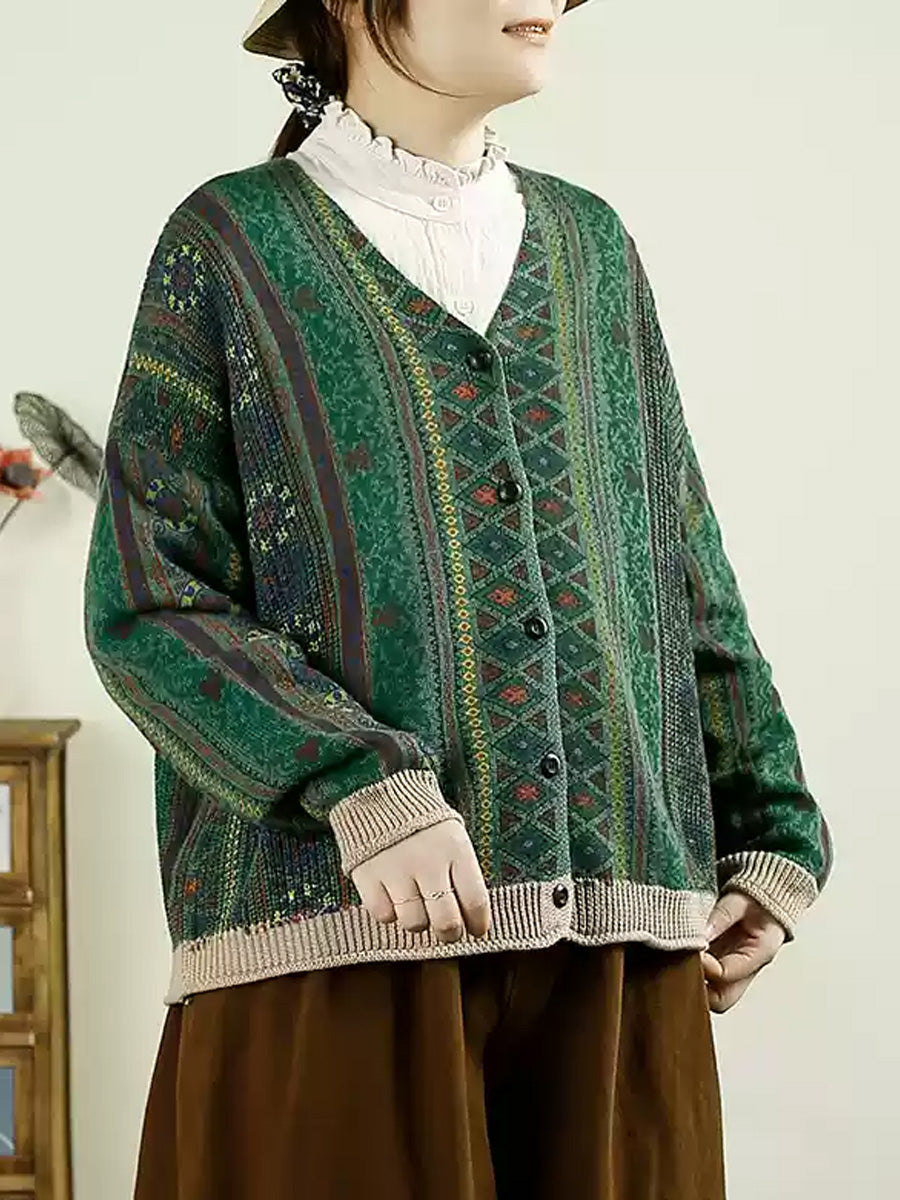 Autumn Colorblock Knit V-neck Cardigan Sweater Ah1040