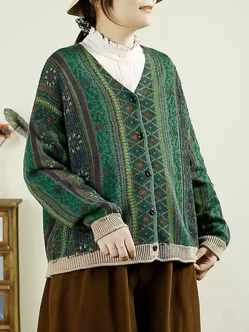 Autumn Colorblock Knit V-neck Cardigan Sweater Ah1040