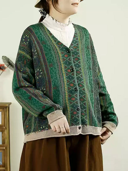 Autumn Colorblock Knit V-neck Cardigan Sweater Ah1040