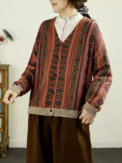 Autumn Colorblock Knit V-neck Cardigan Sweater Ah1040