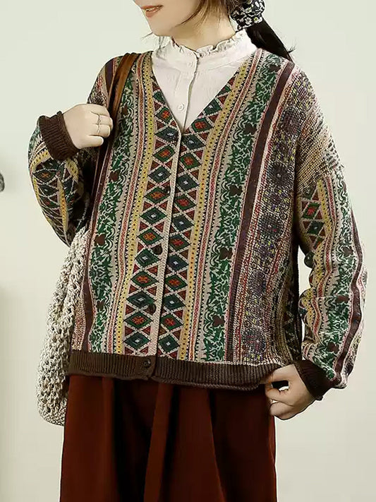 Autumn Colorblock Knit V-neck Cardigan Sweater Ah1040