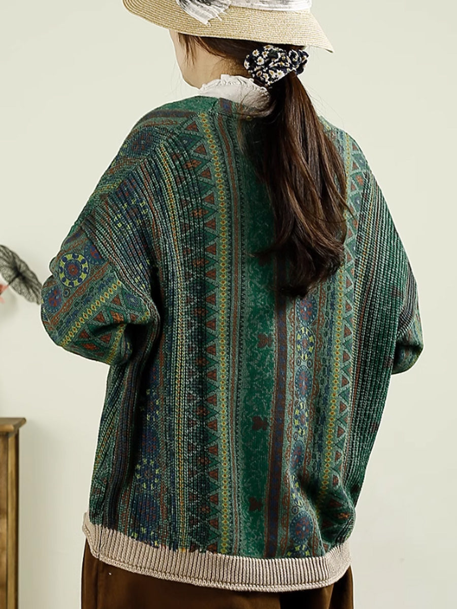 Autumn Colorblock Knit V-neck Cardigan Sweater Ah1040
