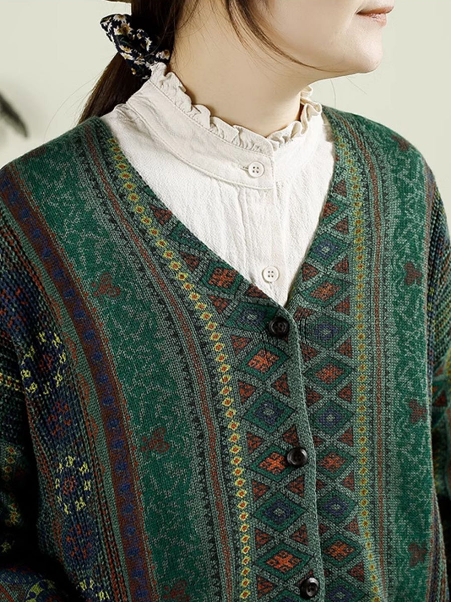 Autumn Colorblock Knit V-neck Cardigan Sweater Ah1040