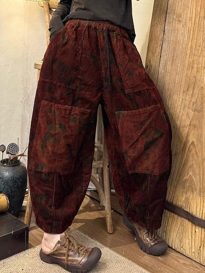 Autumn Flower Spliced Corduroy Harem Pants Ah1003