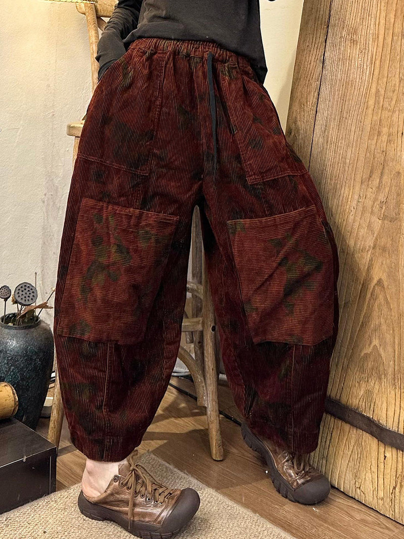 Autumn Flower Spliced Corduroy Harem Pants Ah1003