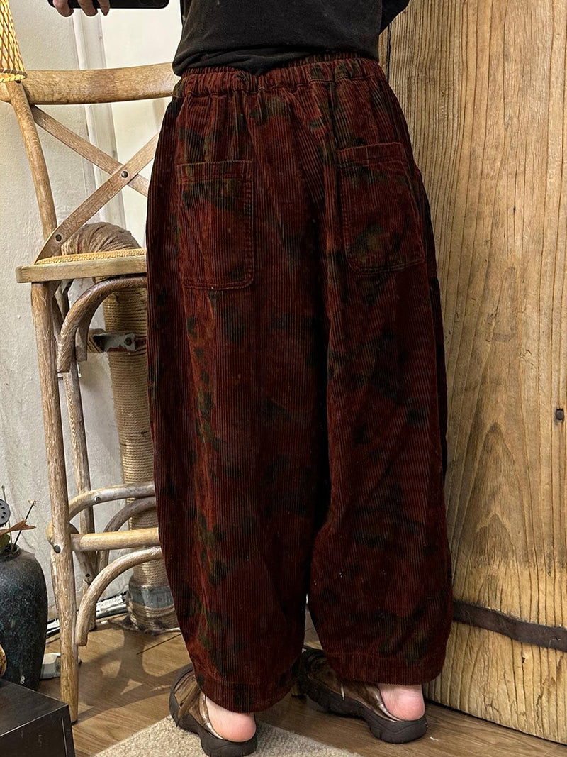 Autumn Flower Spliced Corduroy Harem Pants Ah1003