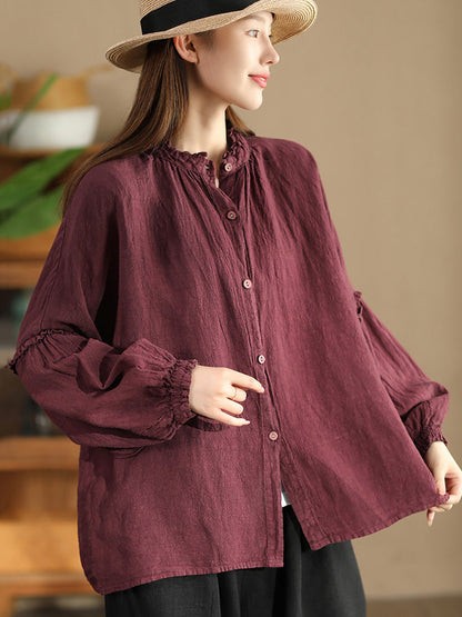 Autumn Stand Collar Button Blouse Ah1007