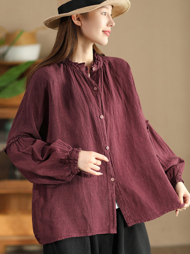 Autumn Stand Collar Button Blouse Ah1007