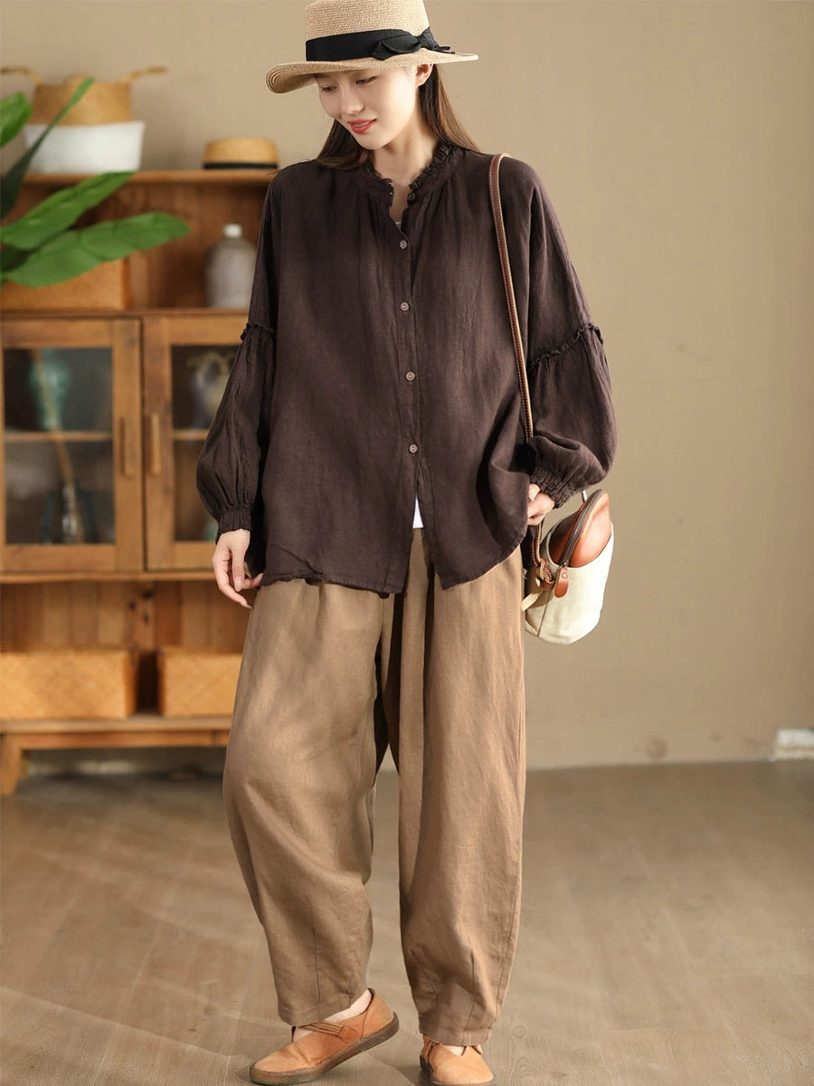 Autumn Stand Collar Button Blouse Ah1007