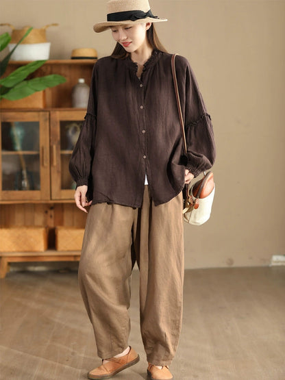 Autumn Stand Collar Button Blouse Ah1007