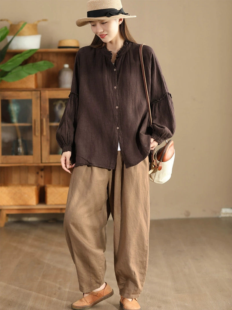 Autumn Stand Collar Button Blouse Ah1007