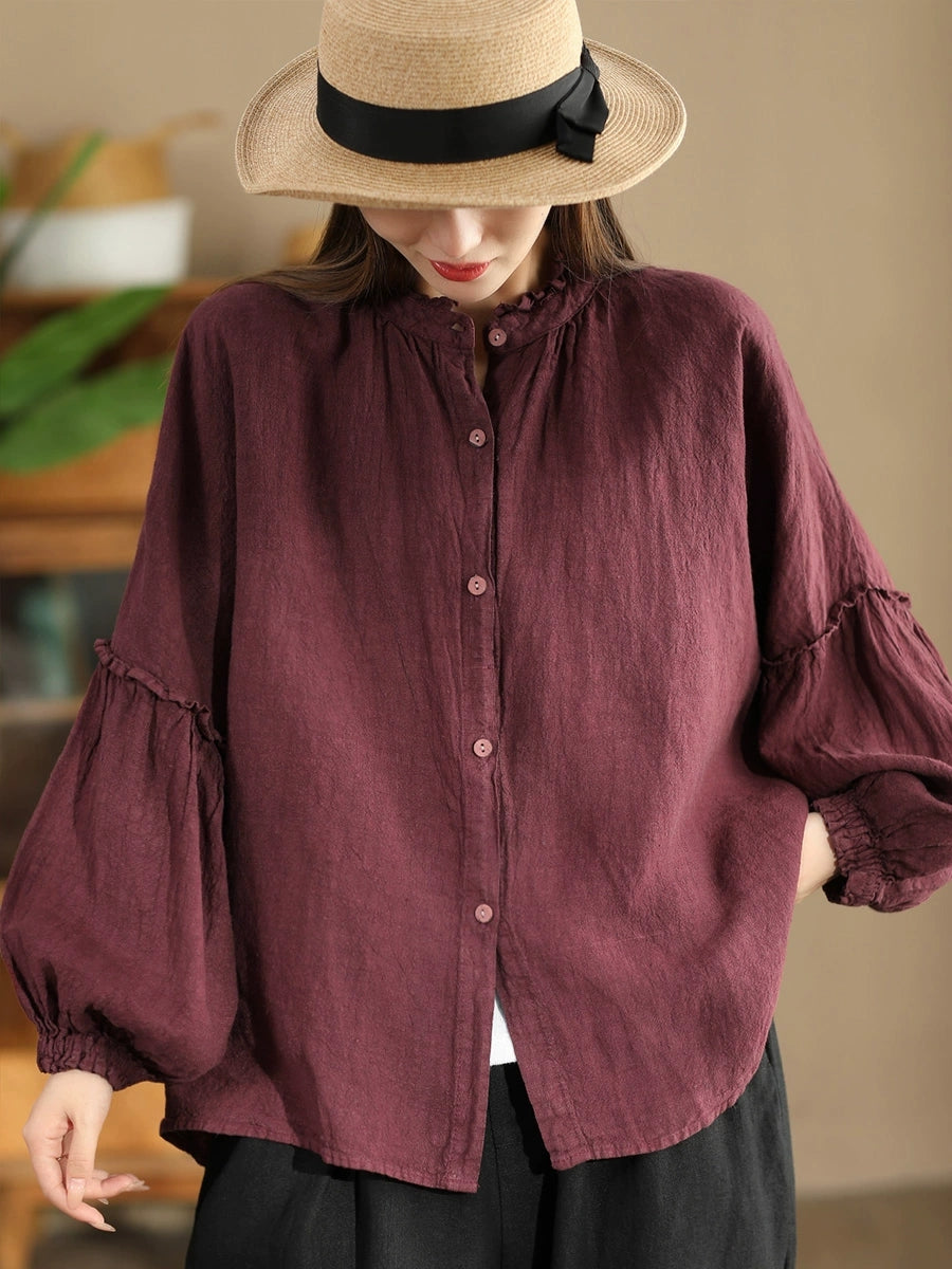 Autumn Stand Collar Button Blouse Ah1007
