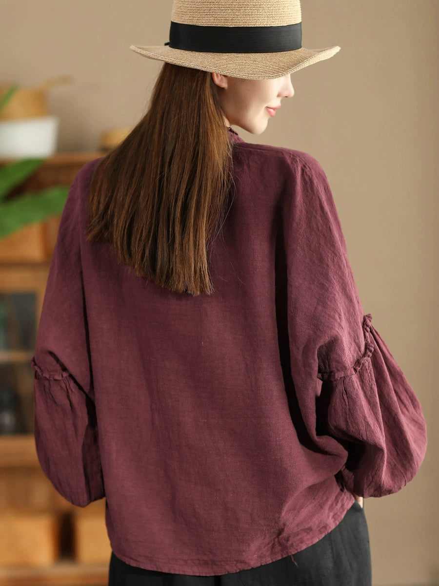 Autumn Stand Collar Button Blouse Ah1007