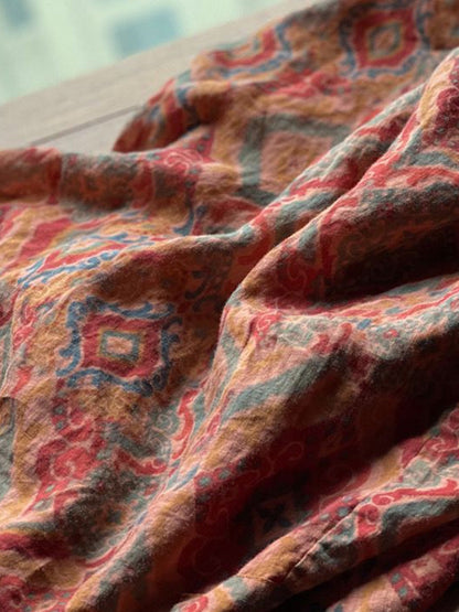 Autumn Print 100%linen Button-up Coat Ah1015