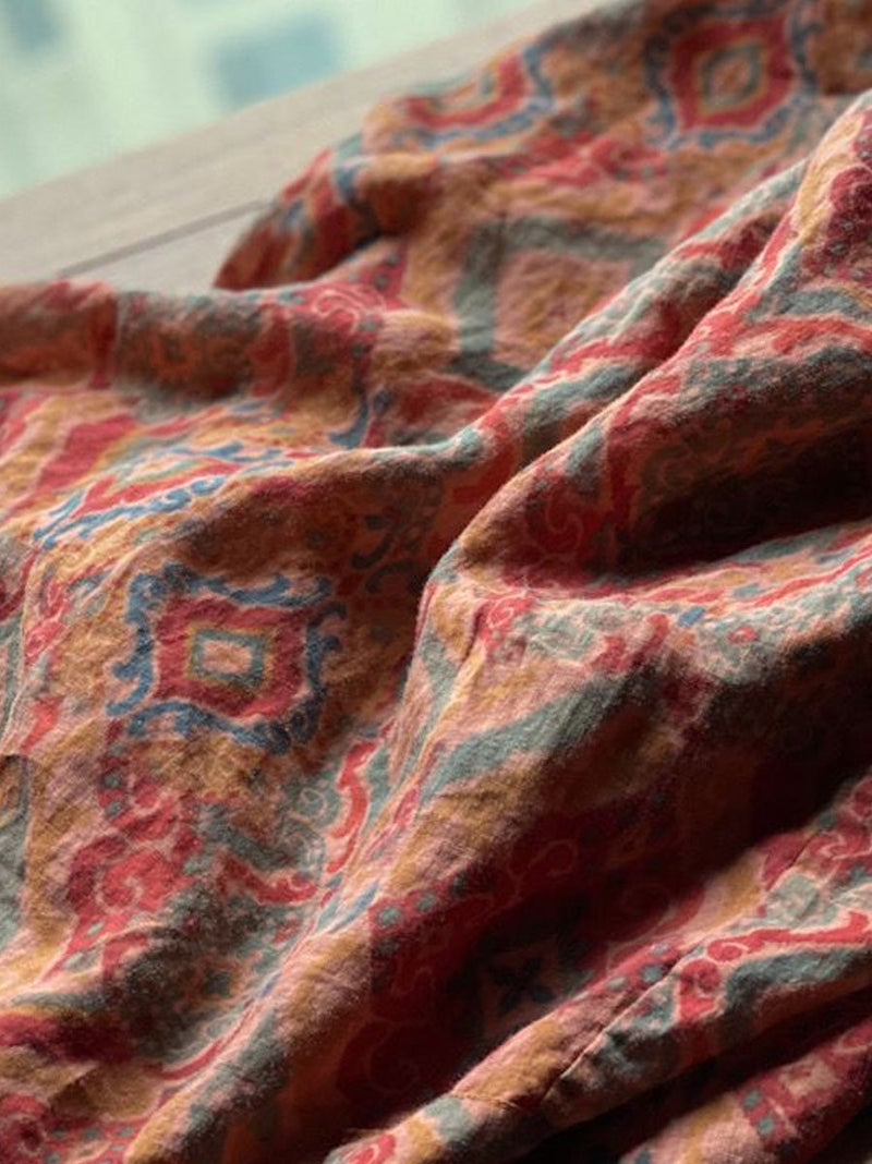 Autumn Print 100%linen Button-up Coat Ah1015