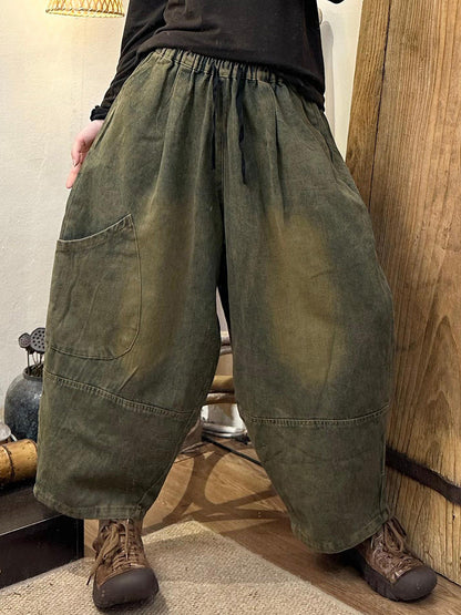 Autumn Retro Denim Pocket Harem Pants Ah1056