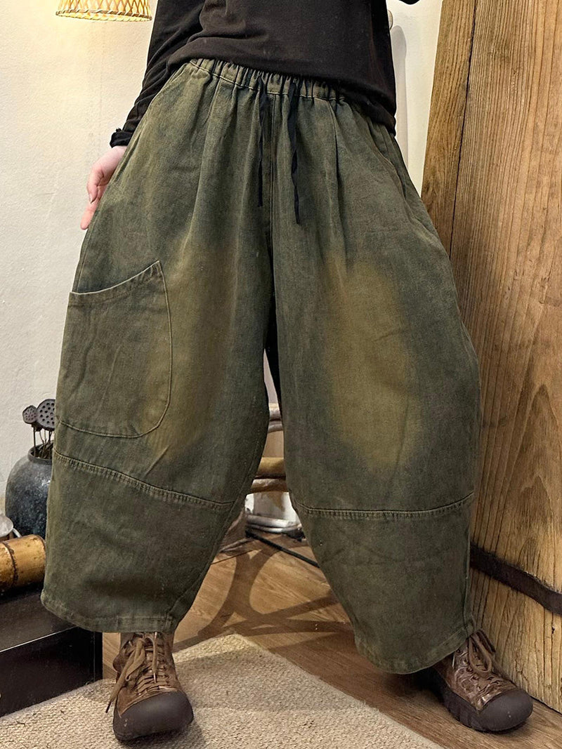 Autumn Retro Denim Pocket Harem Pants Ah1056