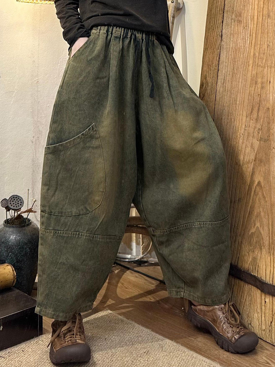 Autumn Retro Denim Pocket Harem Pants Ah1056