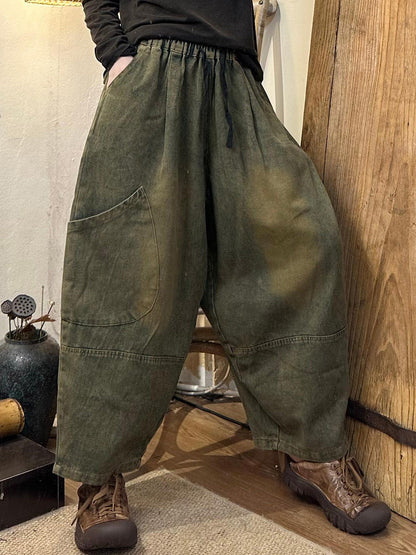 Autumn Retro Denim Pocket Harem Pants Ah1056