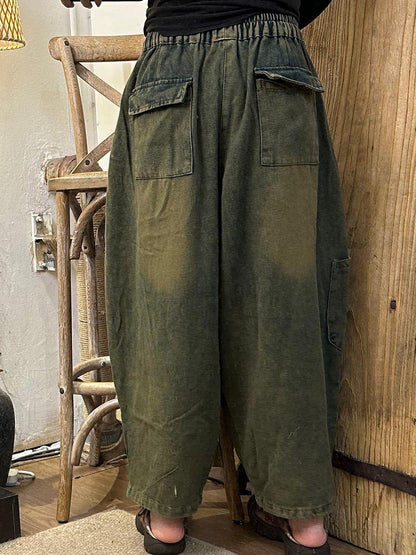 Autumn Retro Denim Pocket Harem Pants Ah1056