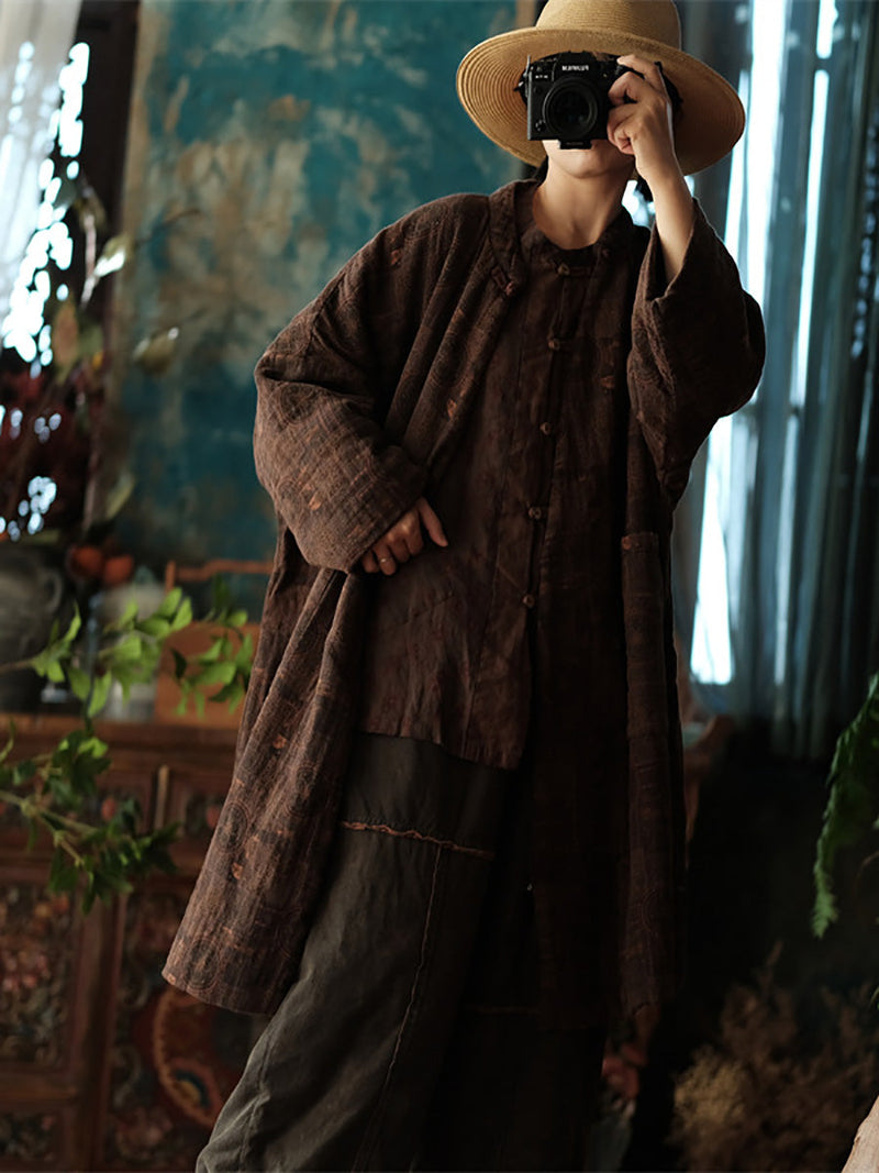 Autumn Retro Button Print 100%cotton Coat Ah1054