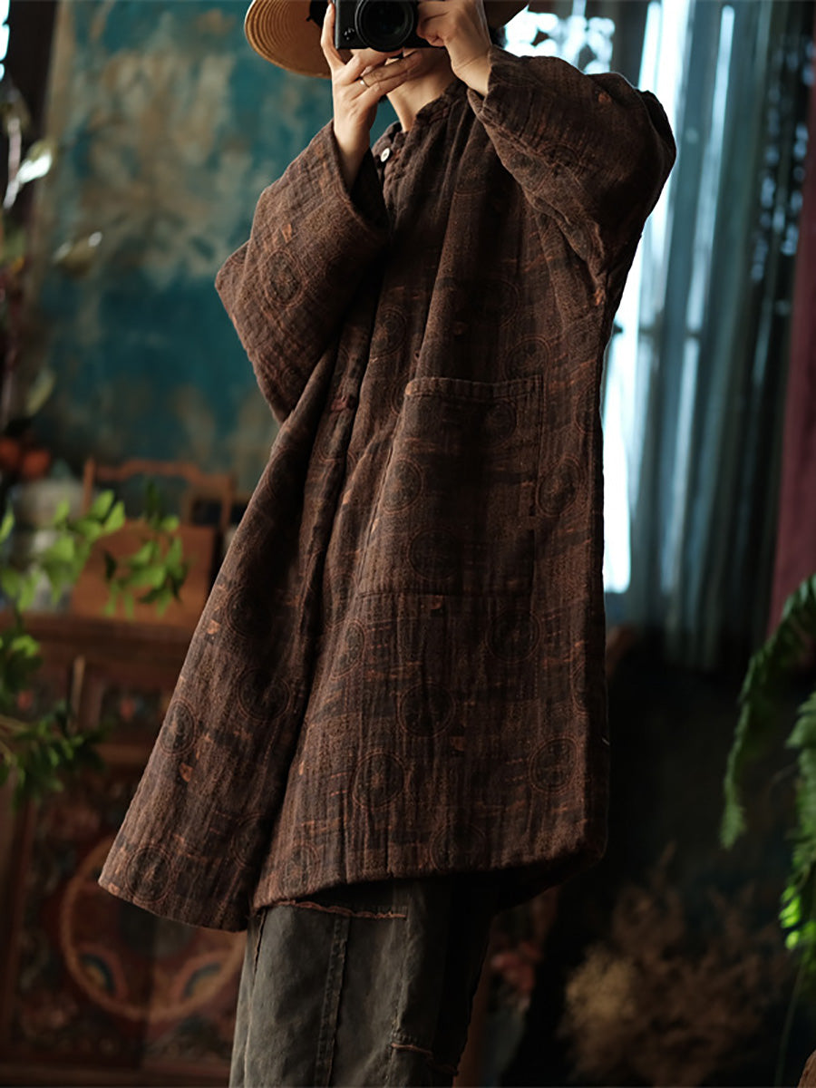 Autumn Retro Button Print 100%cotton Coat Ah1054