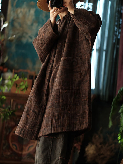 Autumn Retro Button Print 100%cotton Coat Ah1054