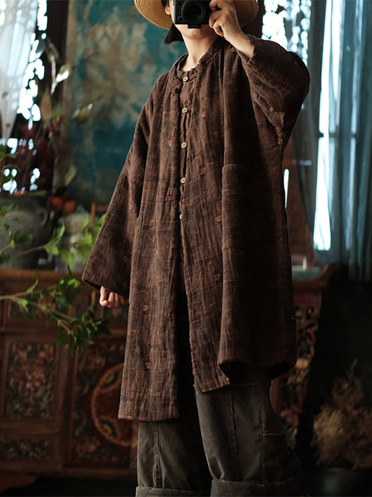 Autumn Retro Button Print 100%cotton Coat Ah1054