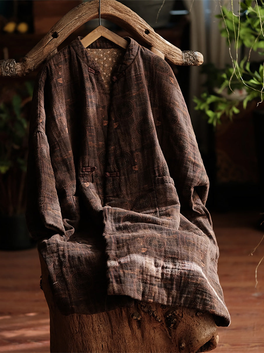 Autumn Retro Button Print 100%cotton Coat Ah1054
