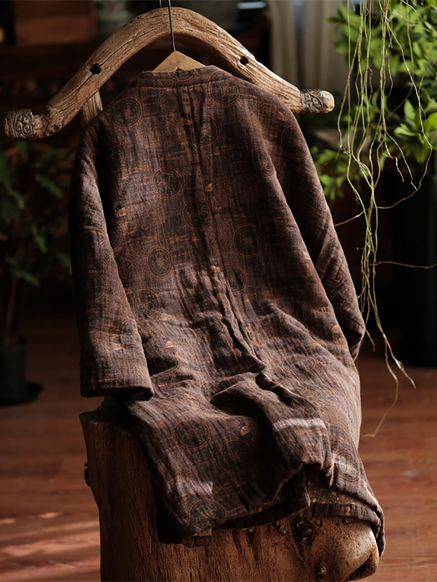 Autumn Retro Button Print 100%cotton Coat Ah1054