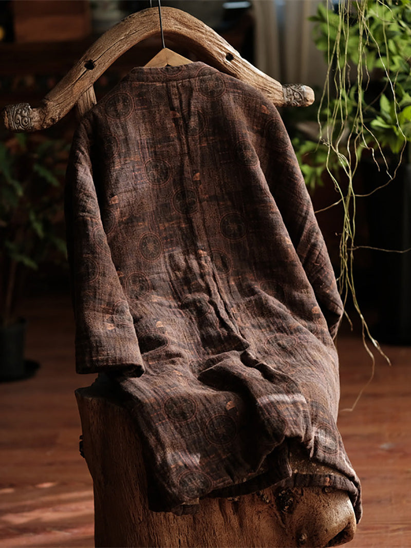 Autumn Retro Button Print 100%cotton Coat Ah1054