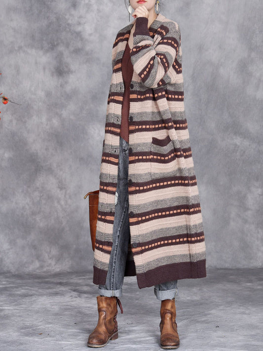 Autumn Lazy Stripe Knitted Cardigan Coat Ah1051