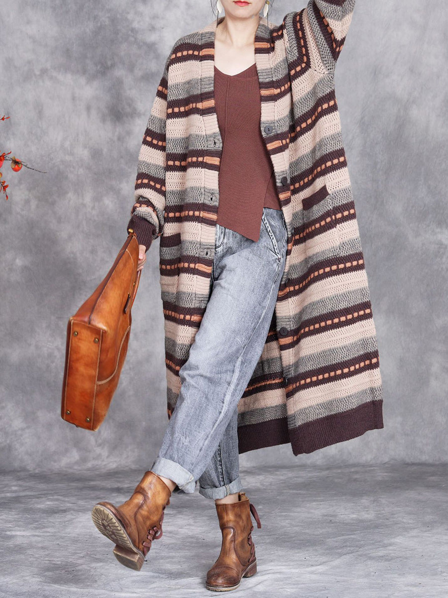 Autumn Lazy Stripe Knitted Cardigan Coat Ah1051