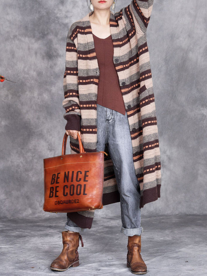 Autumn Lazy Stripe Knitted Cardigan Coat Ah1051