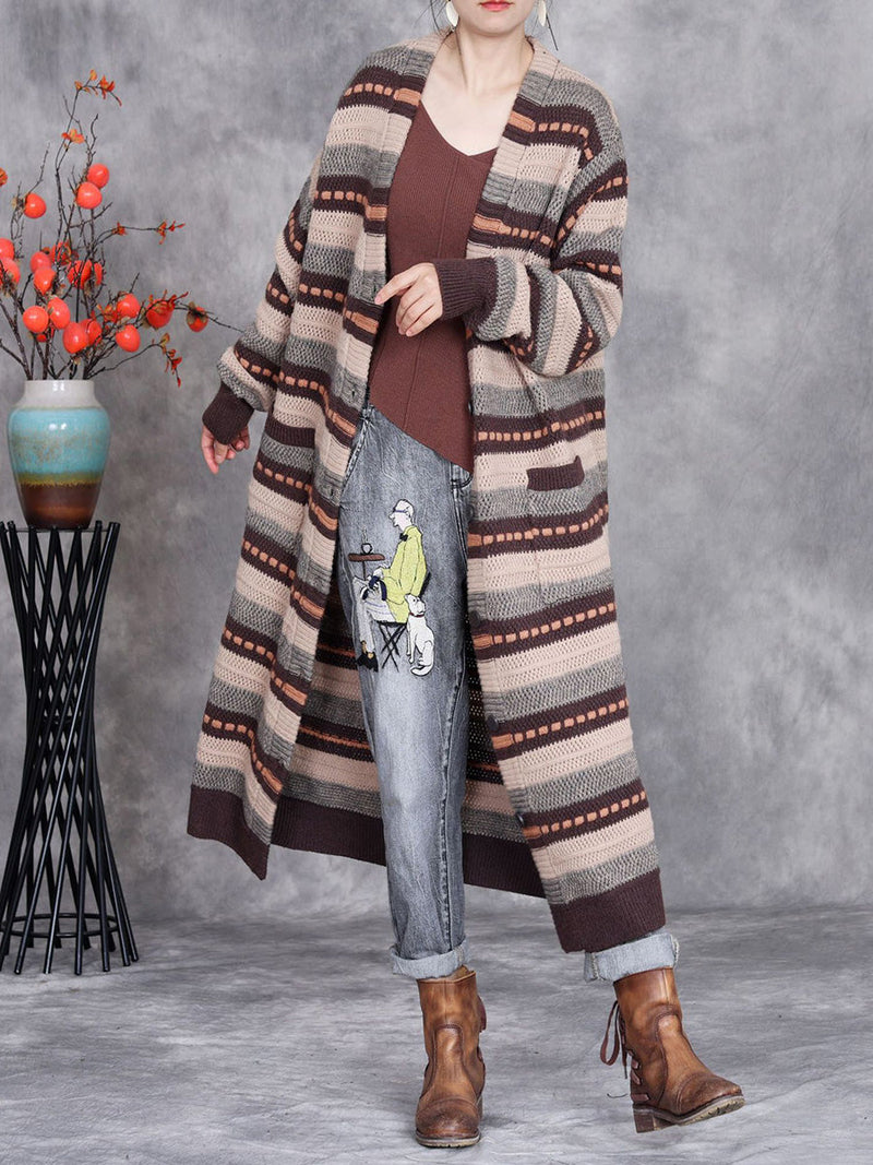Autumn Lazy Stripe Knitted Cardigan Coat Ah1051