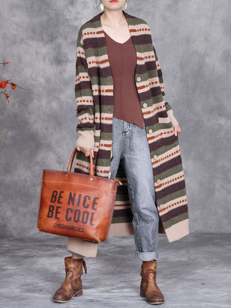 Autumn Lazy Stripe Knitted Cardigan Coat Ah1051