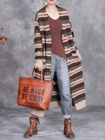 Autumn Lazy Stripe Knitted Cardigan Coat Ah1051
