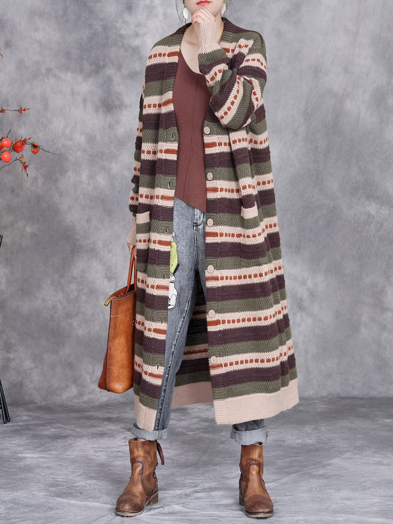 Autumn Lazy Stripe Knitted Cardigan Coat Ah1051