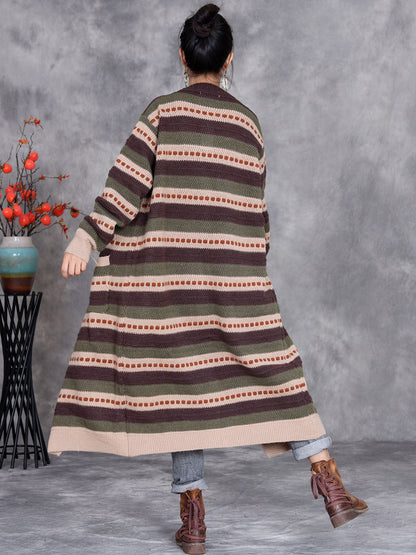 Autumn Lazy Stripe Knitted Cardigan Coat Ah1051