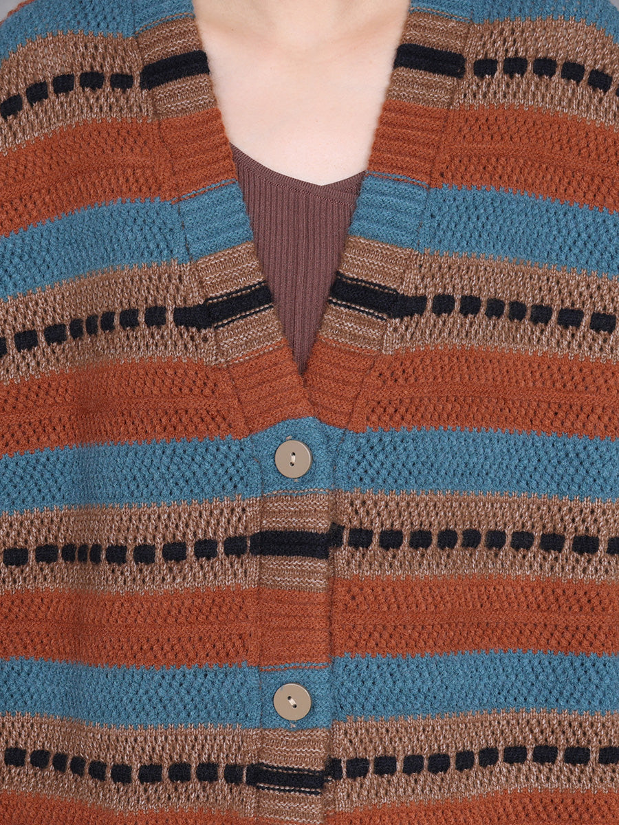 Autumn Lazy Stripe Knitted Cardigan Coat Ah1051