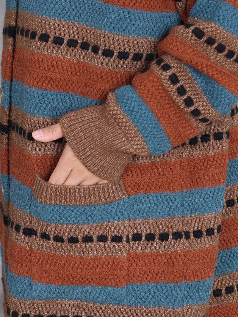 Autumn Lazy Stripe Knitted Cardigan Coat Ah1051