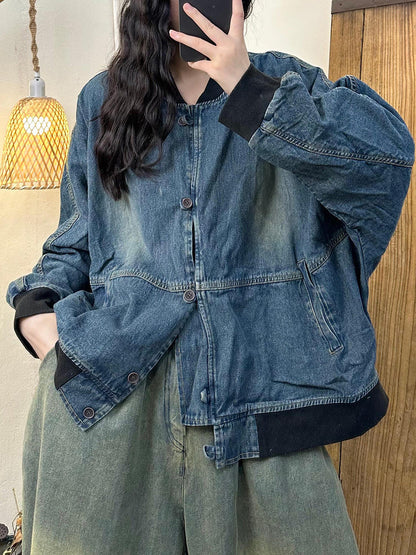 Autumn Colorblock Denim Coat Ah1039
