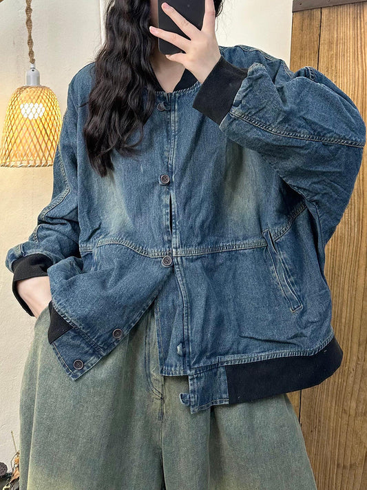 Autumn Colorblock Denim Coat Ah1039
