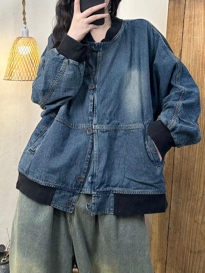 Autumn Colorblock Denim Coat Ah1039