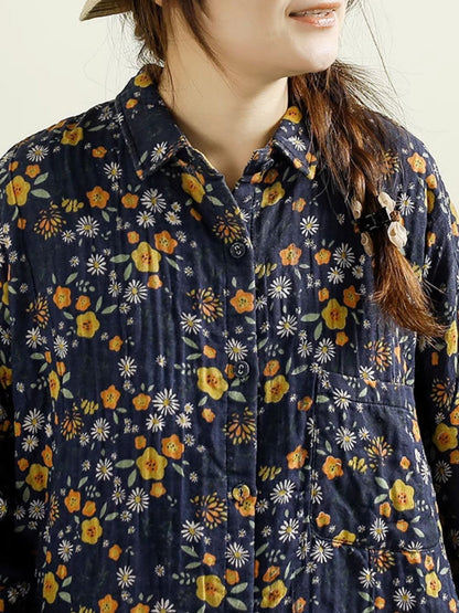 Autumn Flower Button-up Thin Cotton Coat Ak1014