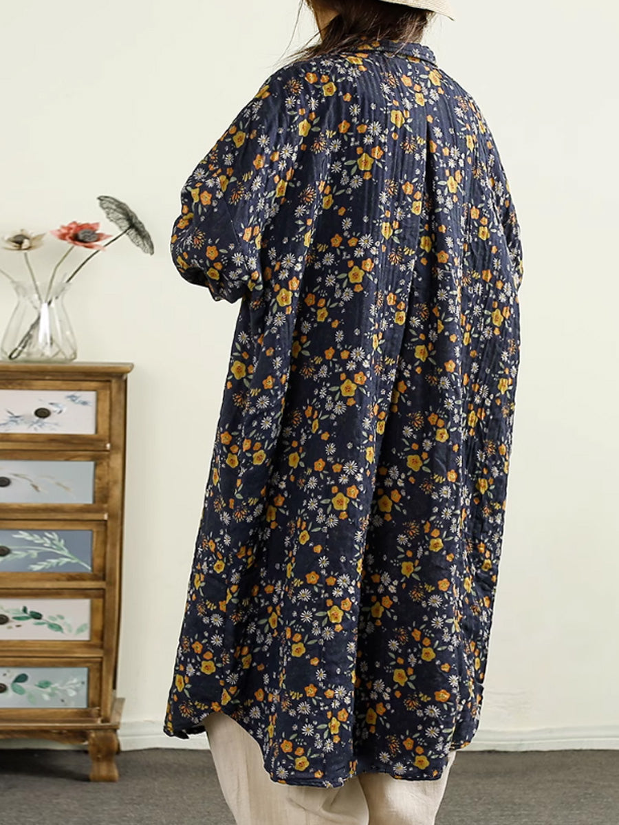 Autumn Flower Button-up Thin Cotton Coat Ak1014